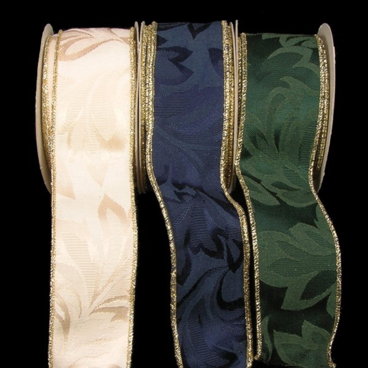 The Ribbon People Navy Blue Safari Print with Gold Wired Edge Fabric Craft Ribbon 2" x 22 Yards